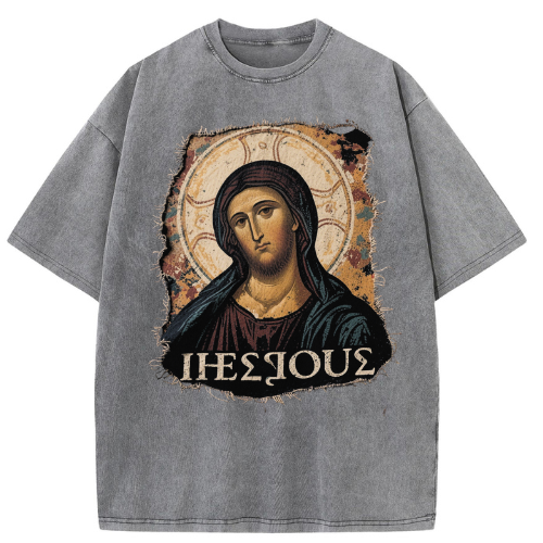 Sacred Madonna Portrait Washed T-Shirt - Image 2