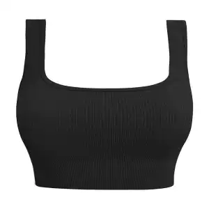 Black Basic Ribbed Crop Tank